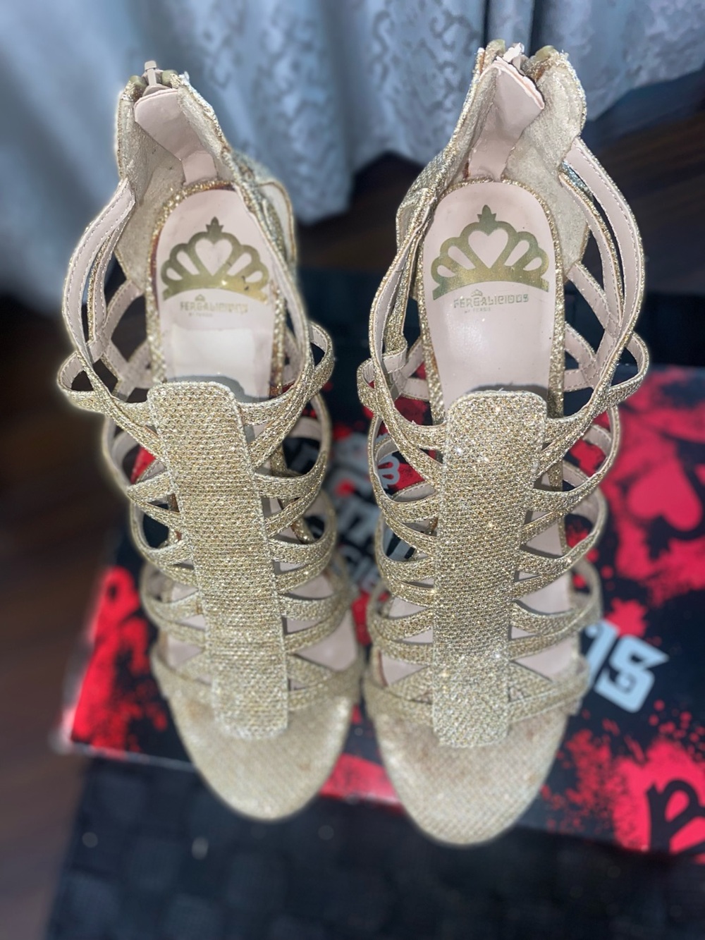 Glitter Strappy Gold Heels for Women